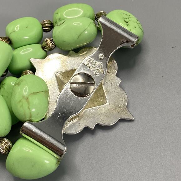 Western Green Stone Stretch Bracelet Trigg Leather Silver Hardware Southwest‎ - Picture 6 of 7